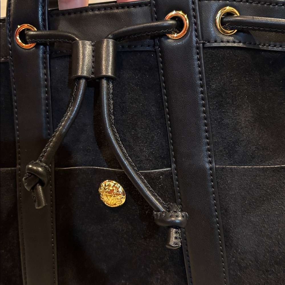Veronica Beard Goody Suede & Leather 2 Way Bucket Satchel Crossbody Black Bag - Picture 5 of 16